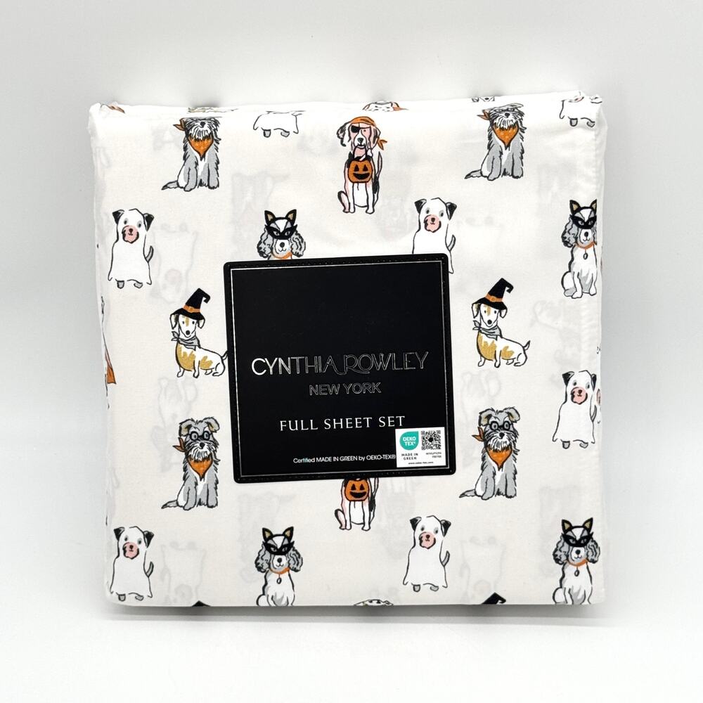 Cynthia Rowley Perfect Pups Dogs Halloween Costumes Sheet Set FULL Dachshund NEW